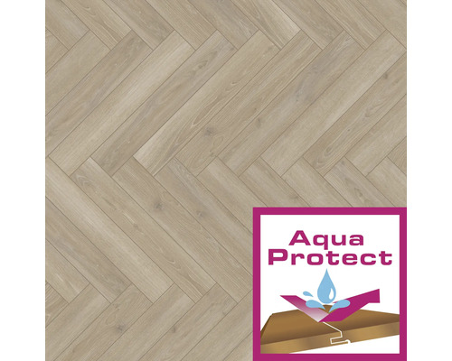 Parchet cu model herringbone cu sigiliul Aqua Protect