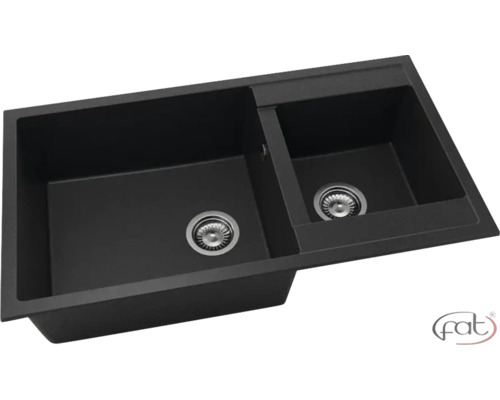 Chiuvetă bucătărie fatgranit 2 cuve FAT Avangard 234 49x90 cm fără picurător Black Metallic reversibilă Chiuvetă neagră cu două cuve