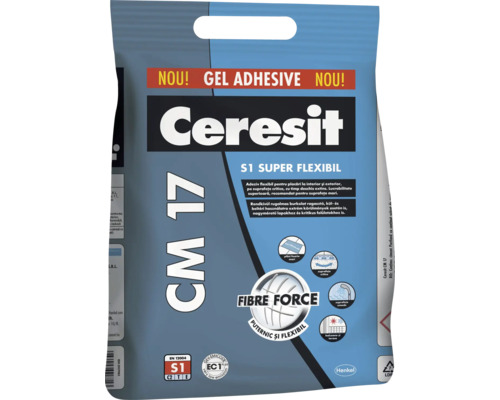 Adeziv super flexibil Ceresit CM17 pentru gresie și faianță interior și exterior 5 kg gri Ceresit CM 17 adeziv pentru plăci, flexibil, pentru utilizare la interior și exterior