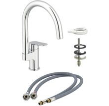 Baterie de bucătărie cu material de instalare și furtunuri flexibile