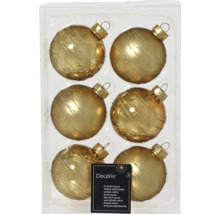 Șase globuri de Crăciun din sticlă cu decor într-o cutie