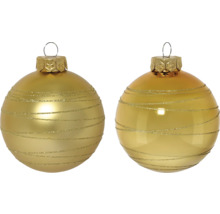 Două globuri aurii de Crăciun cu decor