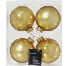 Set de patru globuri aurii de Crăciun cu dungi sclipitoare