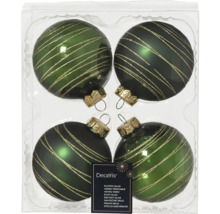 Set de patru globuri verzi de Crăciun din sticlă cu dungi aurii