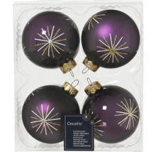 Patru globuri de Crăciun din sticlă decorate în cutie