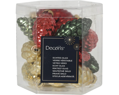 Pachet cu decorațiuni pentru pomul de Crăciun din sticlă în formă de conuri