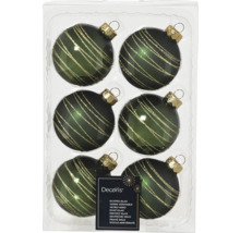 Șase globuri verzi de Crăciun din sticlă cu dungi aurii