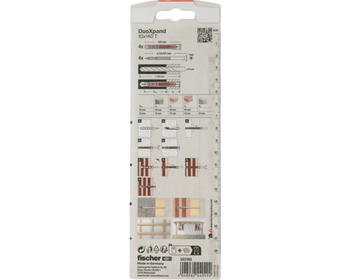 Ambalaj dibluri Fischer DuoXpand 10x140 T cu instrucțiuni de montaj și detalii despre produs