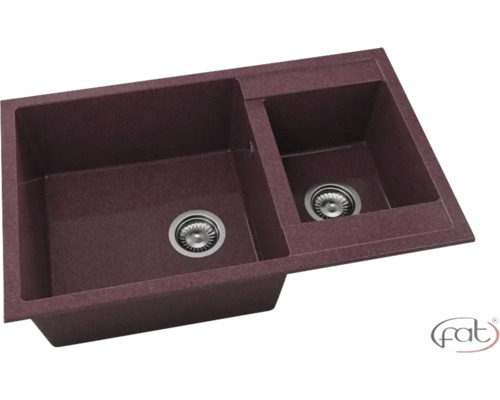 Chiuvetă bucătărie granixit 2 cuve FAT Avangard 234 49x90 cm fără picurător Bordo reversibilă Chiuvetă dublă din material compozit cu două cuve și scurgeri