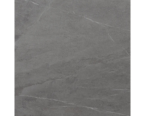 Gresie exterior / interior porțelanată rectificată MIRAVA NARVIK smoke 60x60 cm Placă gri cu aspect de marmură.