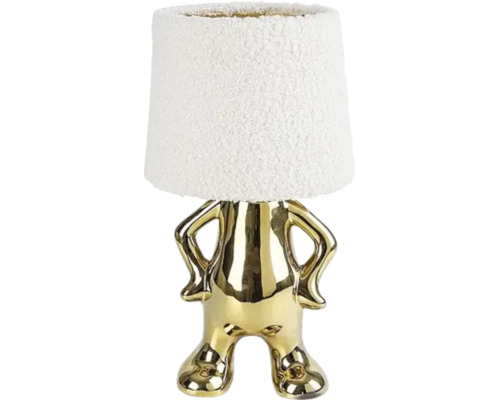 Veioză Smurfy E14 max. 1x40W, auriu cremos Lampă de masă decorativă cu abajur alb și picior auriu în formă de figurină.