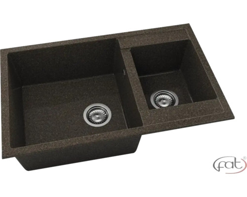 Chiuvetă bucătărie granixit 2 cuve FAT Avangard 234 49x90 cm fără picurător Brownie reversibilă Chiuvetă cu două cuve