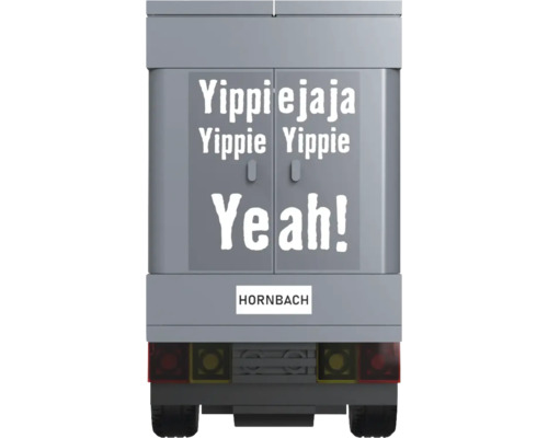 Model transportor Hornbach cu inscripția Yippie jaja Yippie Yippie Yeah!
