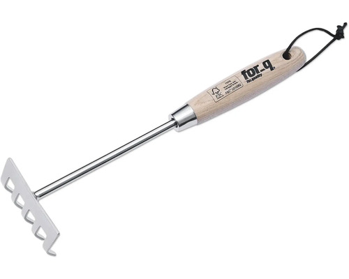 Greblă de grădină cu mâner din lemn și buclă de agățare