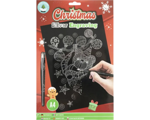 Planșă răzuibilă Crăciun A4 argintiu Christmas Silver Engraving Set de gravură argintie de Crăciun în format A4