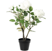 Plantă artificială trandafir în ghiveci negru