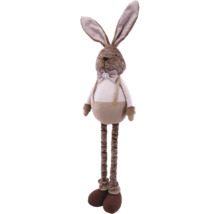 Iepure decorativ de pluș cu fundă și bretele ca decorațiune de Paște