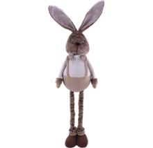 Iepure decorativ din material textil cu bretele și papion ca decorațiune de Paște