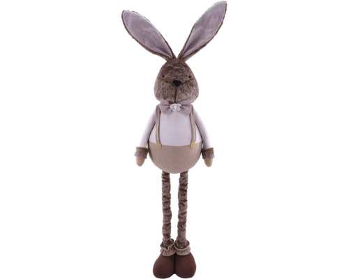 Iepure decorativ din material textil cu bretele și papion ca decorațiune de Paște