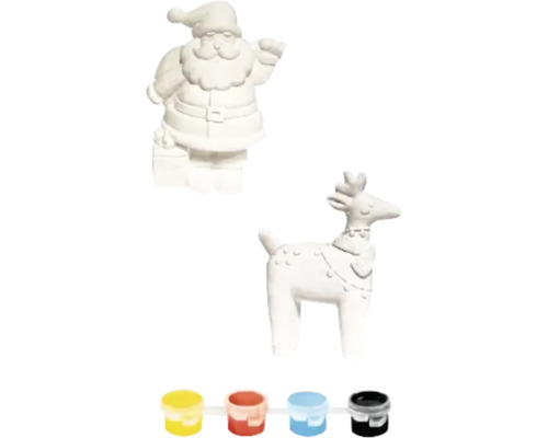 Set creativ pictură figurine ceramică Crăciun - Moș Crăciun & ren Moș Crăciun și ren pentru pictat cu vopsele