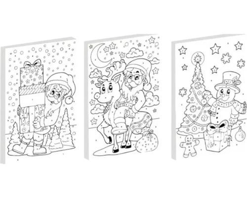 Pictură după numere motive Crăciun, pagini de colorat cu Moș Crăciun, ren și om de zăpadă