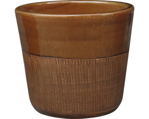 Ghiveci de flori ceramic maro cu textură canelată