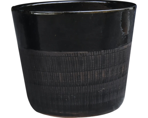 Ghiveci ceramic negru cu model canelat vertical