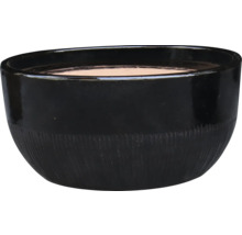 Ghiveci negru cu suprafață canelată.