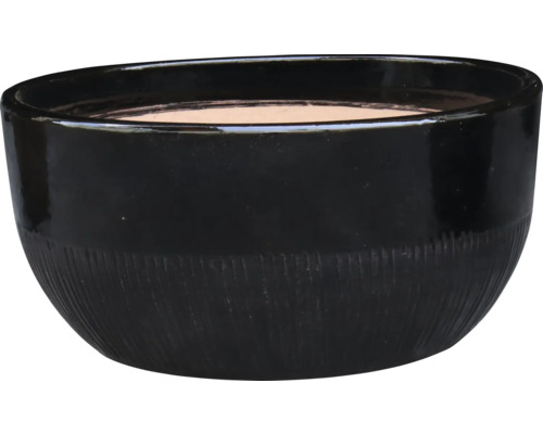Ghiveci negru cu suprafață canelată.