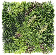 Perete vegetal artificial cu diverse tipuri de verdeață