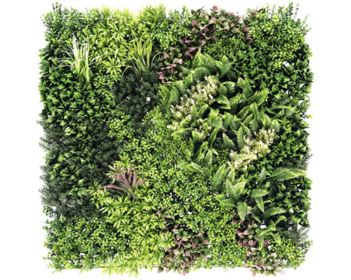 Perete vegetal artificial cu diverse tipuri de verdeață