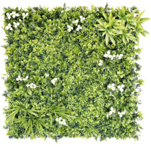 Element decorativ pătrat cu plante verzi artificiale și flori albe pentru decorarea pereților