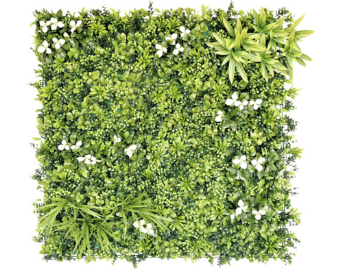 Element decorativ pătrat cu plante verzi artificiale și flori albe pentru decorarea pereților