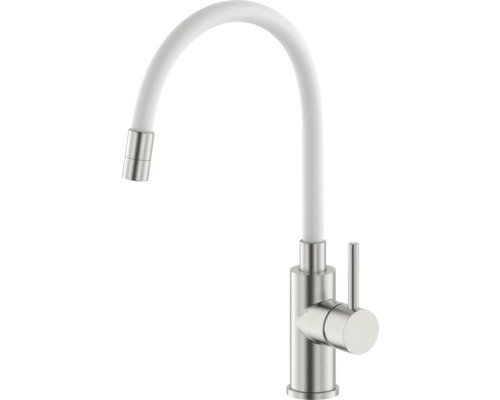 Baterie bucătărie flexibilă Roca Deck alb Baterie de bucătărie cu gura de scurgere pivotantă