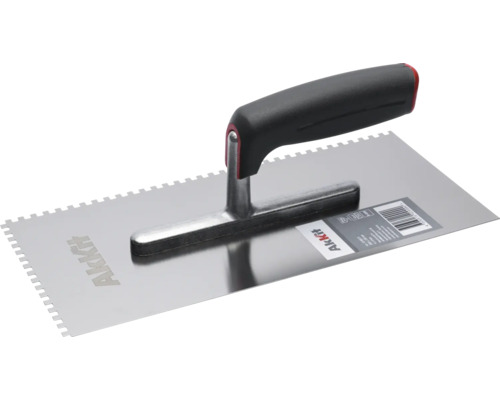 Gletieră zimțată inox Akkit 280x130 mm dinți 4 mm Gletieră cu dinți cu mâner negru