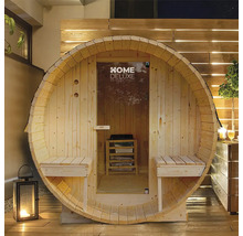 Saună butoi cu bănci și logo Home Deluxe