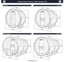 Raportul dimensiunilor variantelor - Saună butoi de exterior LAHTI