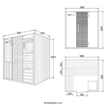 Saună HOME DELUXE cu dimensiuni indicate
