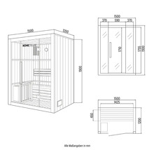 Desen tehnic al unei saune Home Deluxe cu dimensiuni