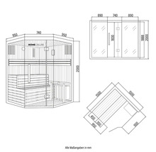 Desen tehnic al unei saune Home Deluxe cu dimensiuni