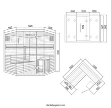 Desen tehnic al unei saune Home Deluxe cu dimensiuni