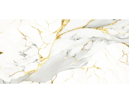 Gresie interior porțelanată glazurată rectificată Angelo Oro 60x120 cm Structură de marmură cu accente aurii