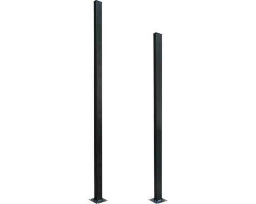 Stâlp panou jaluzea 6x4x150 cm gri Doi stâlpi negri metalici pentru gard cu bază pătrată