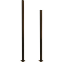 Doi stâlpi metalici de înălțimi diferite, cu baze pătrate pentru fixare.