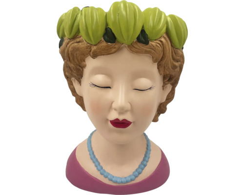 Vas decorativ pentru plante în formă de cap de femeie cu decorațiuni florale