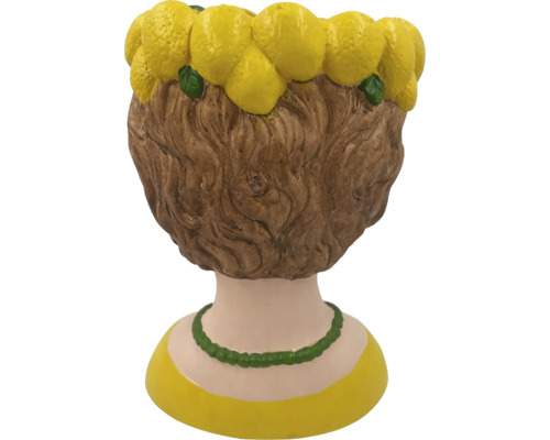 Jardinieră decorativă în formă de cap de femeie cu decorațiuni cu lămâi