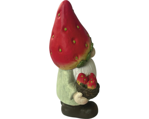 Gnom de grădină cu pălărie de căpșuni și coș