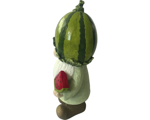Gnom de grădină cu pălărie de pepene verde și felie de pepene verde