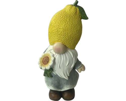 Gnom de grădină cu pălărie de lămâie și floarea-soarelui