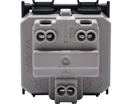 Vedere din spate a unui întrerupător cu borne de conectare și simbol de împământare